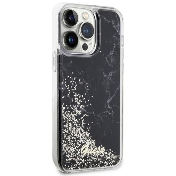 Guess iPhone 14 Pro Max Mobilskal Liquid Glitter Marble - Svart