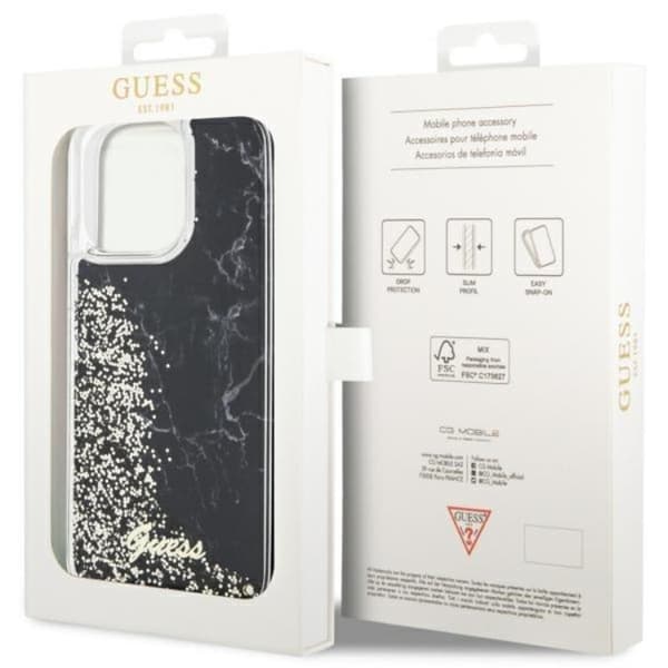 Guess iPhone 14 Pro Max Mobilskal Liquid Glitter Marble - Svart