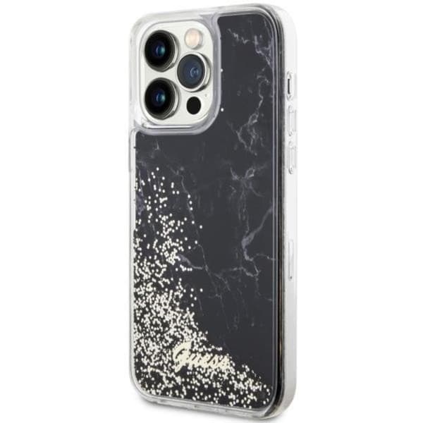 Guess iPhone 14 Pro Max Mobilskal Liquid Glitter Marble - Svart