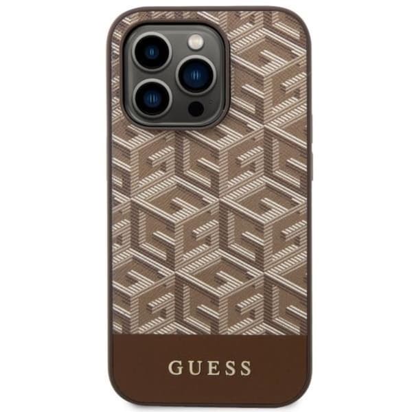 Guess iPhone 14 Pro Mobilskal MagSafe GCube Stripes - Brun