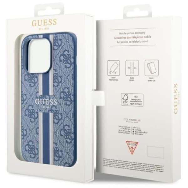 Guess iPhone 14 Pro Mobilskal MagSafe Printed Stripes - Blå