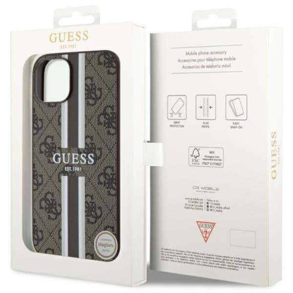 Guess iPhone 14 Plus Mobilskal MagSafe Printed Stripes Brun
