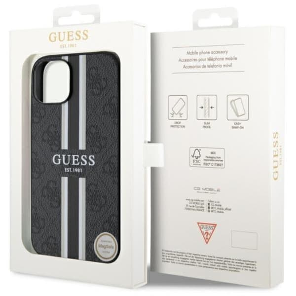 Guess iPhone 14 Plus Mobilskal MagSafe Printed Stripe Svart