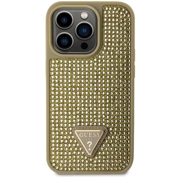 Guess iPhone 14 Pro Max Mobilskal Rhinestone Triangle - Guld