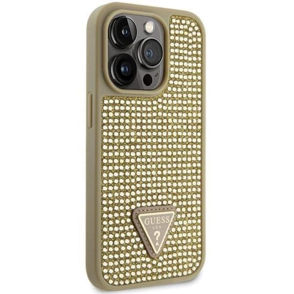 Guess iPhone 14 Pro Max Mobilskal Rhinestone Triangle - Guld