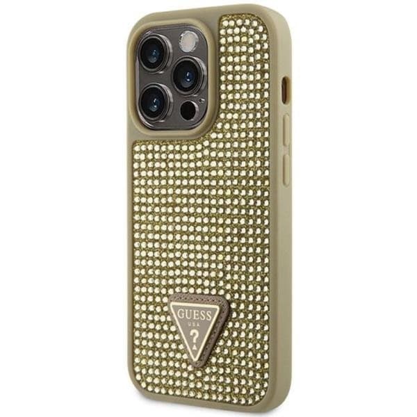 Guess iPhone 14 Pro Max Mobilskal Rhinestone Triangle - Guld