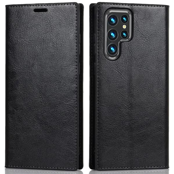 Galaxy S22 Ultra Plånboksfodral Äkta läder - Svart