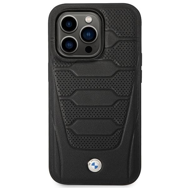 BMW iPhone 14 Pro Max Mobilskal Läder Seats Pattern - Svart