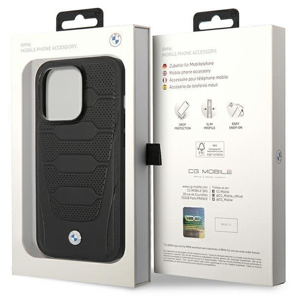BMW iPhone 14 Pro Max Mobilskal Läder Seats Pattern - Svart