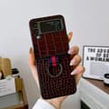 Miniatyrbild 2 av 4: Galaxy Z Flip4 5G Mobilskal Ringhållare Äkta läder - Kaffe