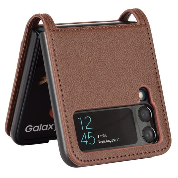 Galaxy Z Flip4 5G Mobilskal Korthållare PU Läder - Brun