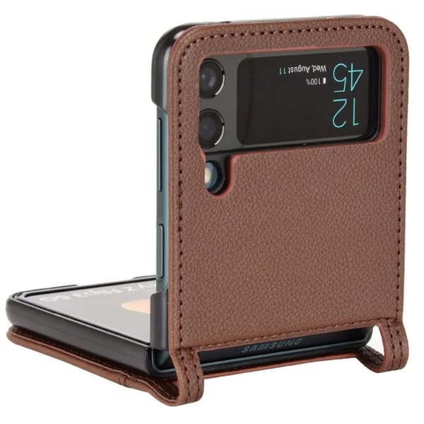 Galaxy Z Flip4 5G Mobilskal Korthållare PU Läder - Brun