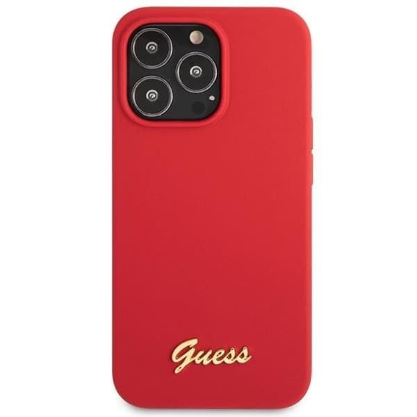 Guess iPhone 13 Pro Max Mobilskal Silicone Script Gold Logo - Röd