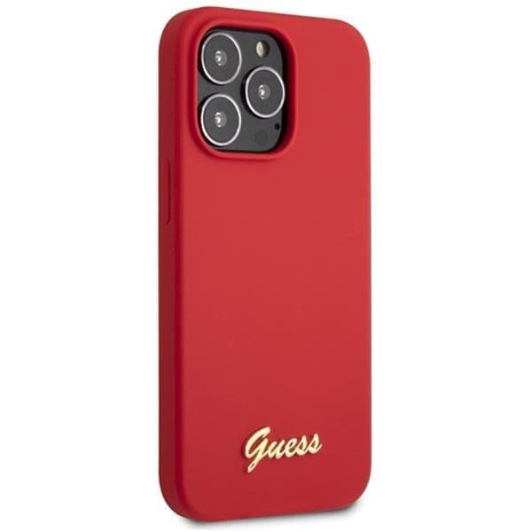 Guess iPhone 13 Pro Max Mobilskal Silicone Script Gold Logo - Röd