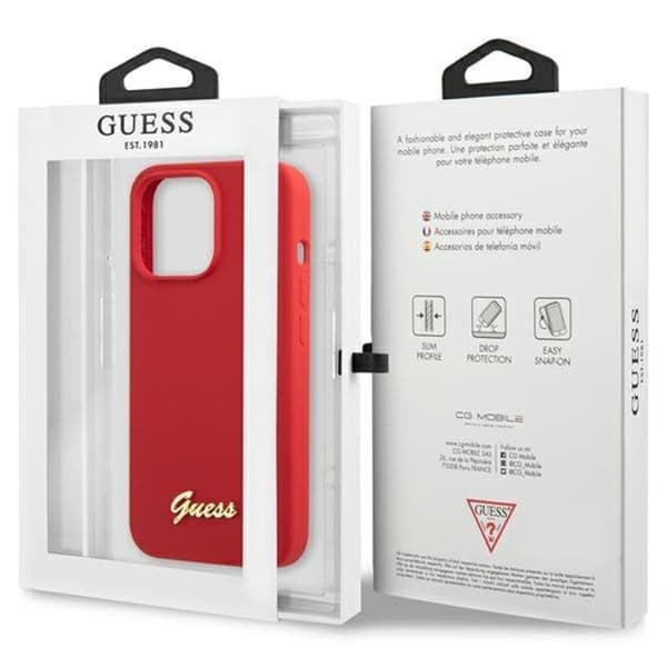 Guess iPhone 13 Pro Max Mobilskal Silicone Script Gold Logo - Röd