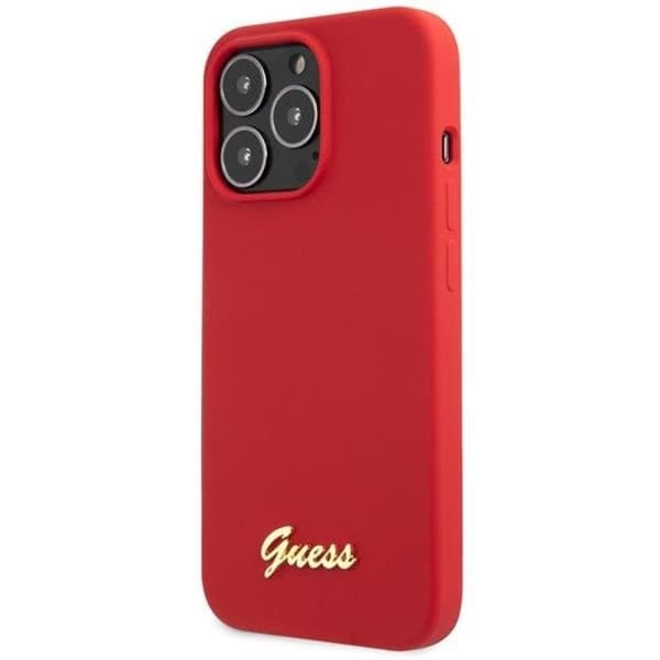 Guess iPhone 13 Pro Max Mobilskal Silicone Script Gold Logo - Röd
