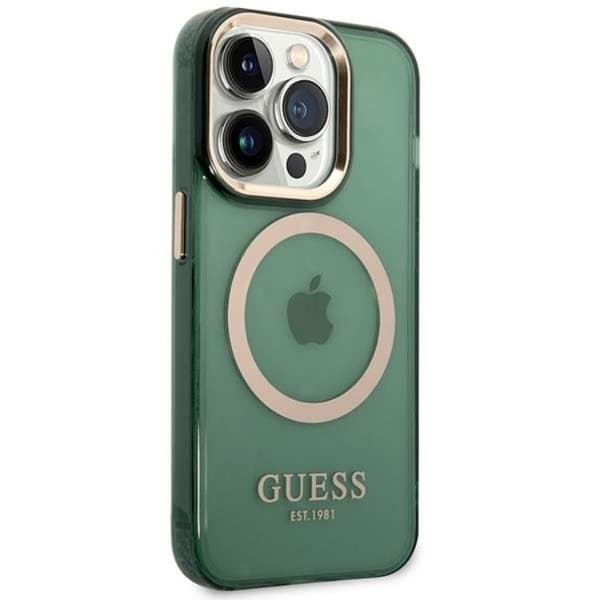 Guess iPhone 14 Pro Mobilskal Magsafe Guld Outline - Khaki