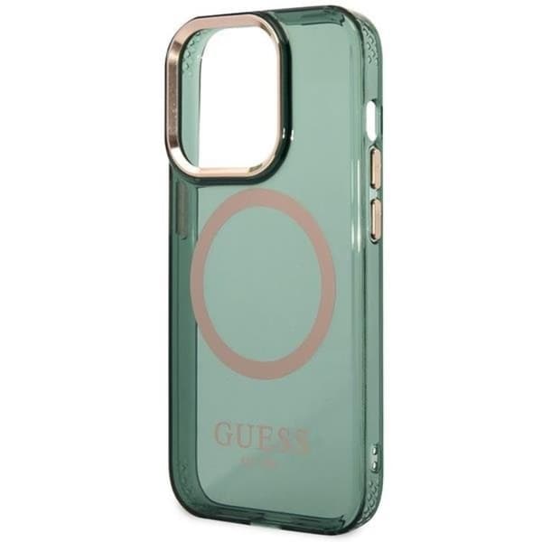 Guess iPhone 14 Pro Mobilskal Magsafe Guld Outline - Khaki