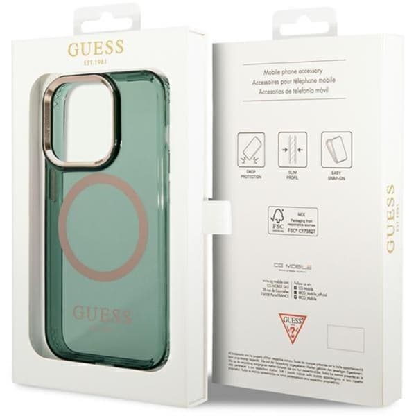 Guess iPhone 14 Pro Mobilskal Magsafe Guld Outline - Khaki