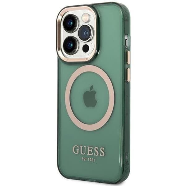 Guess iPhone 14 Pro Mobilskal Magsafe Guld Outline - Khaki