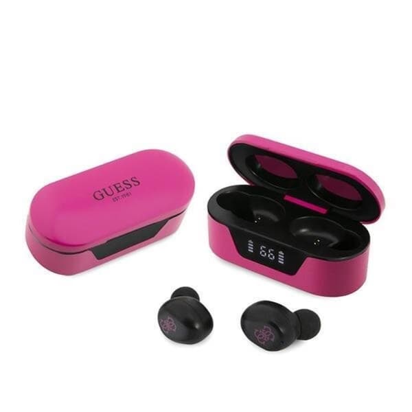 Guess TWS Bluetooth 5.0 Hörlurar + Dockningsstation - Magenta