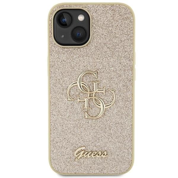 Guess iPhone 15 Mobilskal Glitter Script Big - Guld