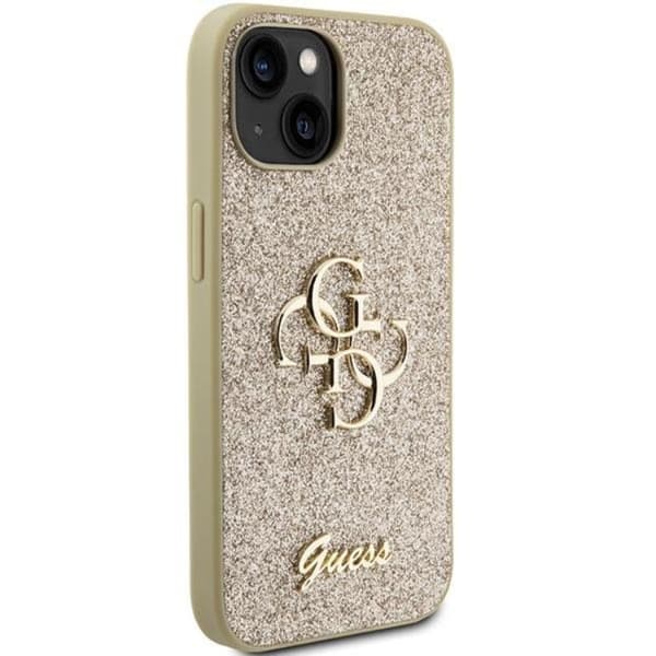 Guess iPhone 15 Mobilskal Glitter Script Big - Guld