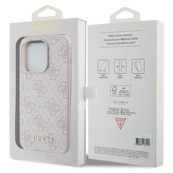 Guess iPhone 15 Pro Mobilskal Metall Gold Logo - Rosa