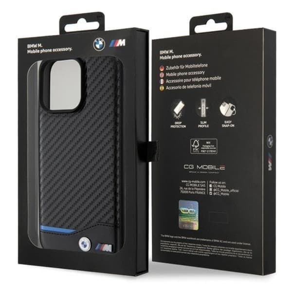 BMW iPhone 15 Pro Max Mobilskal Läder Carbon - Svart