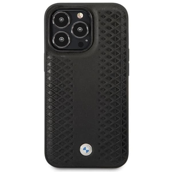 BMW iPhone 14 Pro Mobilskal Läder Diamond Pattern - Svart