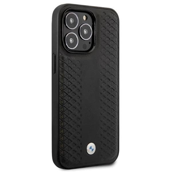 BMW iPhone 14 Pro Mobilskal Läder Diamond Pattern - Svart