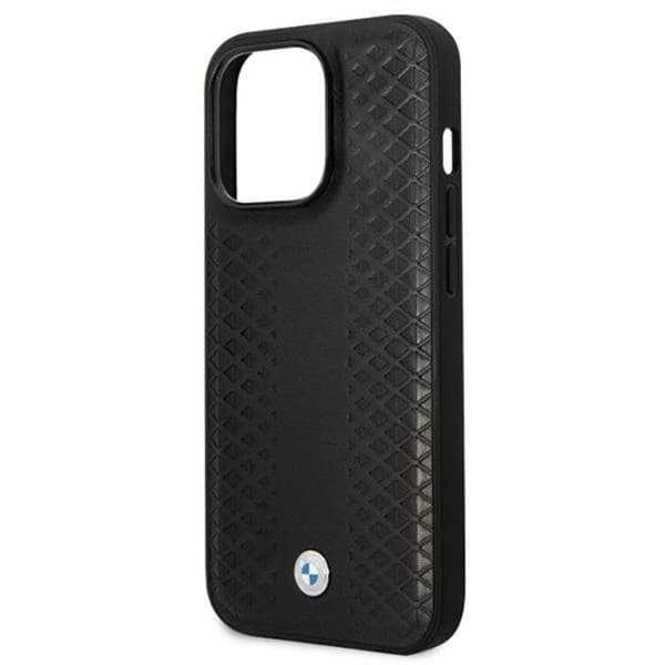 BMW iPhone 14 Pro Mobilskal Läder Diamond Pattern - Svart