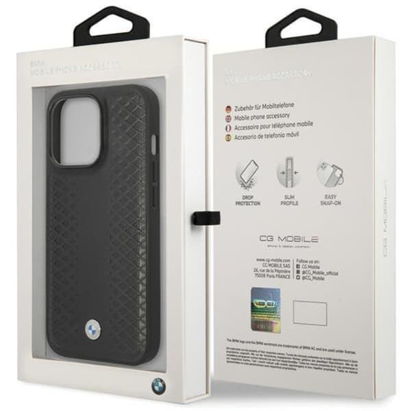 BMW iPhone 14 Pro Mobilskal Läder Diamond Pattern - Svart