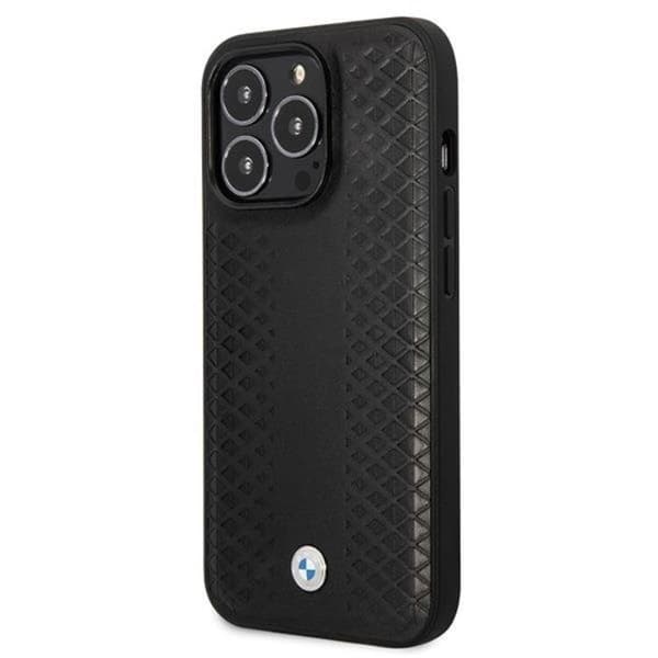BMW iPhone 14 Pro Mobilskal Läder Diamond Pattern - Svart