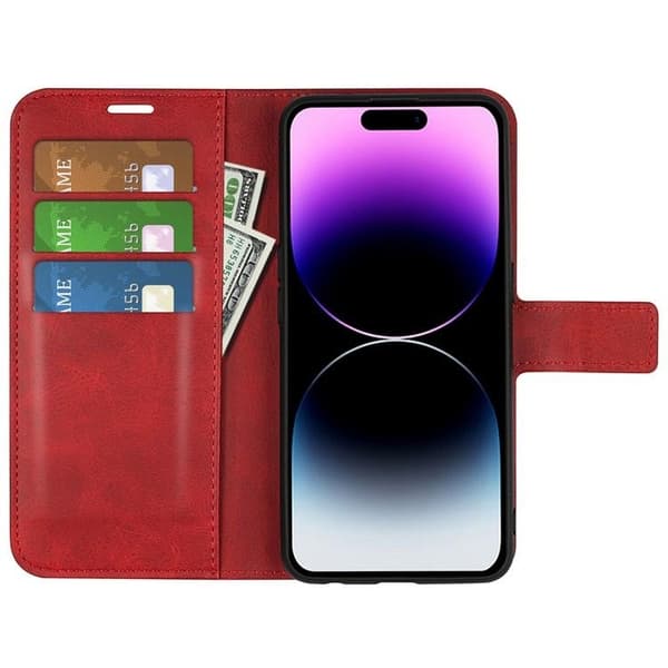 iPhone 15 Pro Max Plånboksfodral Calf Flip Folio - Röd
