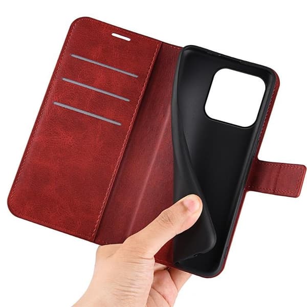iPhone 15 Pro Max Plånboksfodral Calf Flip Folio - Röd