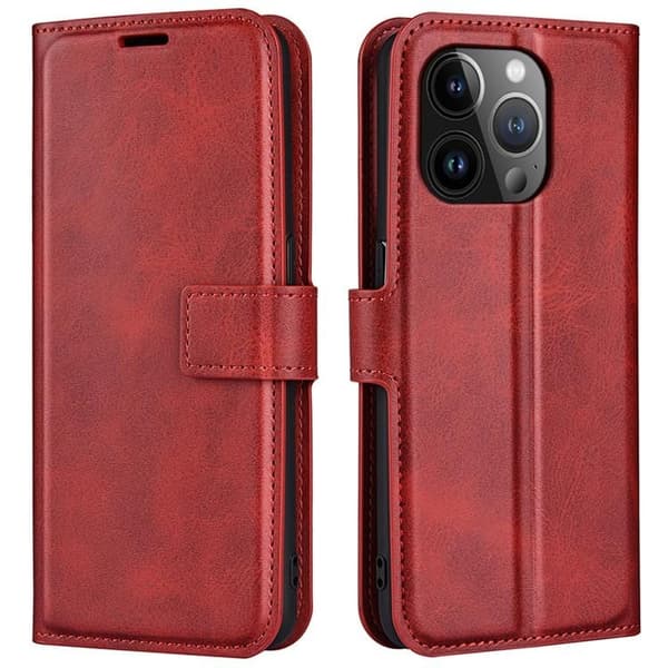 iPhone 15 Pro Plånboksfodral Calf Flip Folio - Röd