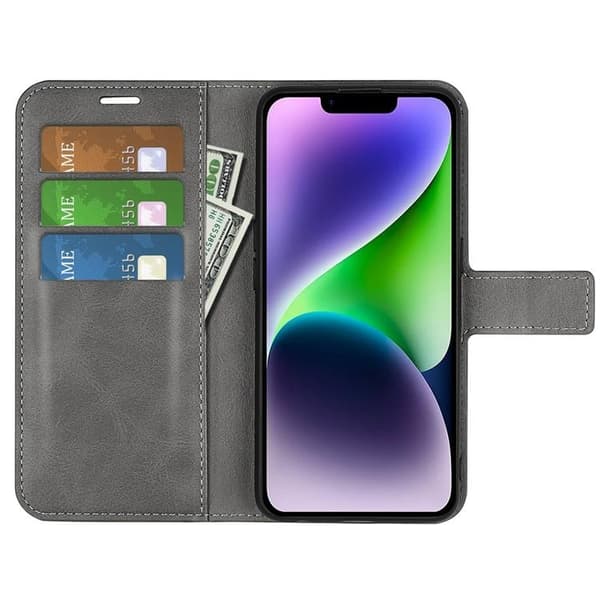 iPhone 15 Plus Plånboksfodral Calf Flip Folio - Grå