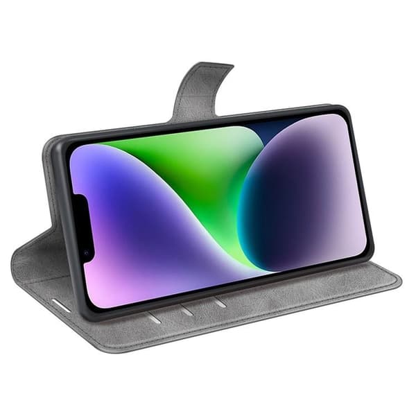 iPhone 15 Plus Plånboksfodral Calf Flip Folio - Grå