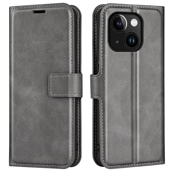 iPhone 15 Plus Plånboksfodral Calf Flip Folio - Grå