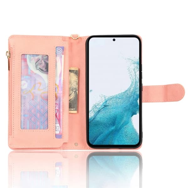 Galaxy A34 5G Plånboksfodral Zipper med Rem - Rosa