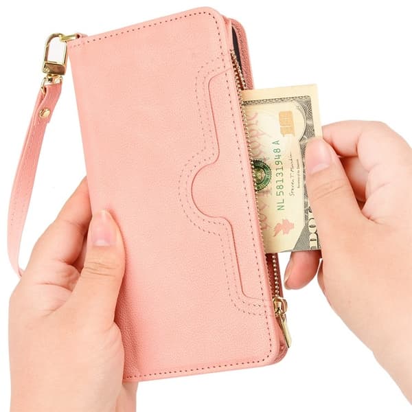 Galaxy A34 5G Plånboksfodral Zipper med Rem - Rosa