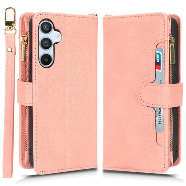 Galaxy A34 5G Plånboksfodral Zipper med Rem - Rosa