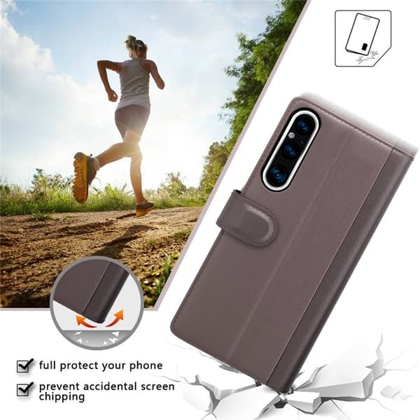 Sony Xperia 1 V Plånboksfodral Äkta Läder Flip - Brun