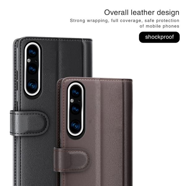 Sony Xperia 1 V Plånboksfodral Äkta Läder Flip - Brun