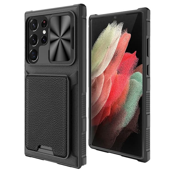 Galaxy S23 Plus Mobilskal Korthållare Kamera Slider - Svart