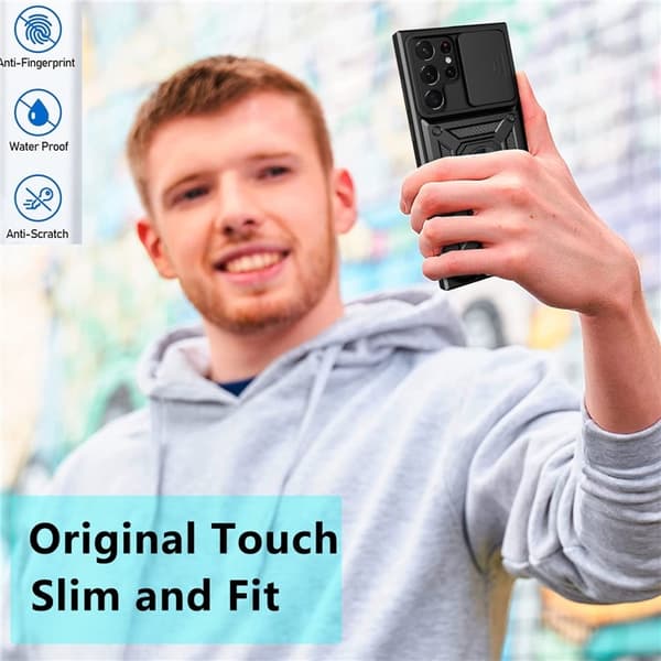 Galaxy S23 Ultra Skal Ringhållare Anti-Fall - Svart