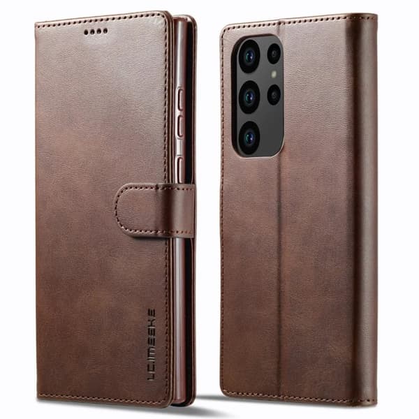 LC.IMEEKE Galaxy S23 Ultra Plånboksfodral CalfTexture-Mörkbrun