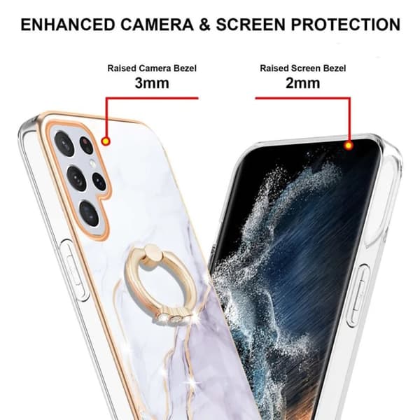 Galaxy S23 Ultra Skal Ringhållare Roterbart, Marmorerat - Vit