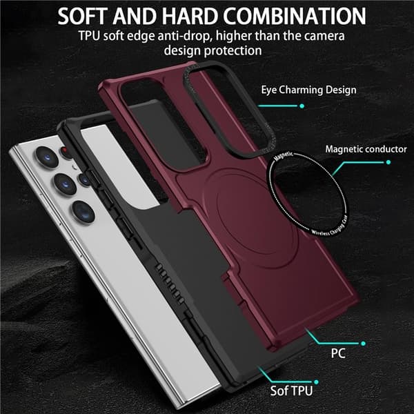 Galaxy S23 Ultra Skal Magsafe Anti Drop - Vinröd
